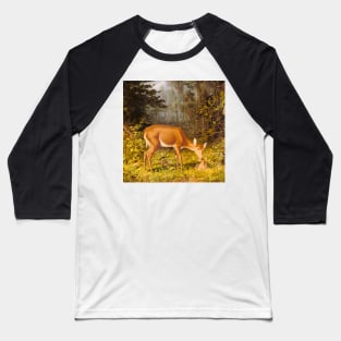 Deer and calf in nature. Colorful, vintage painting Baseball T-Shirt